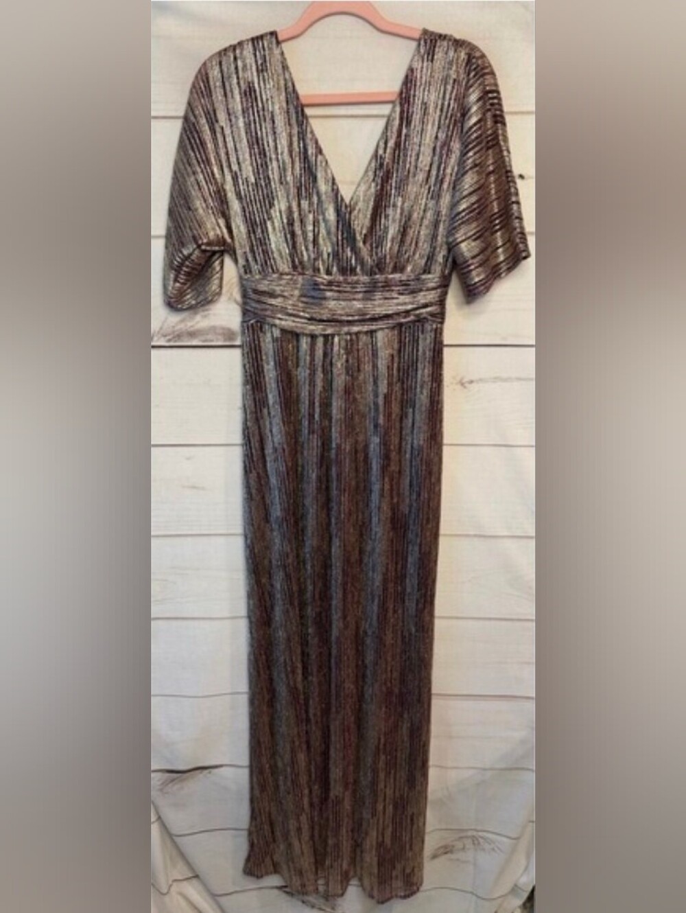 Lilly Pulitzer Parigi Maxi Dress Berry Crinkle Gold Metallic Size S